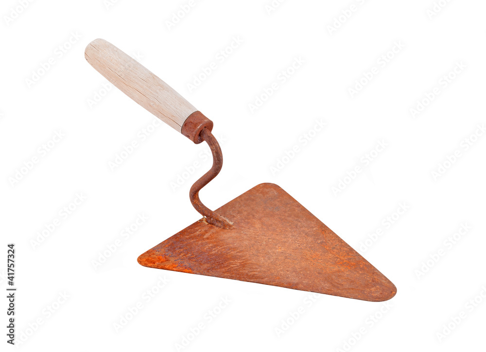 Rusty construction trowel, isolated on white background