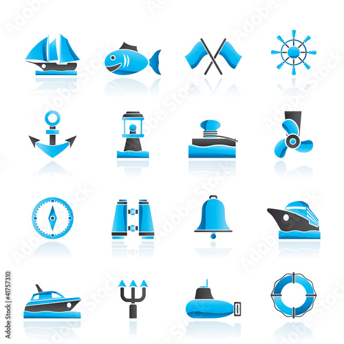 Marine, sea and nautical icons - vector icon set photo