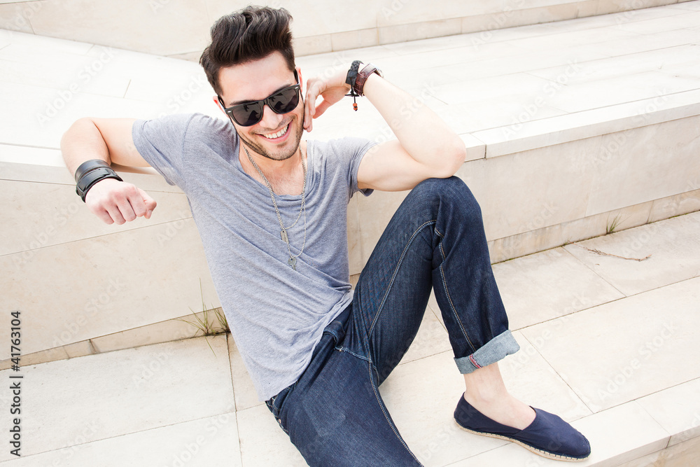 attractive man dressed casual posing outdoors attractive man dressed casual posing outdoors