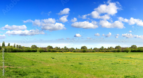 Panorama of sky and spring field