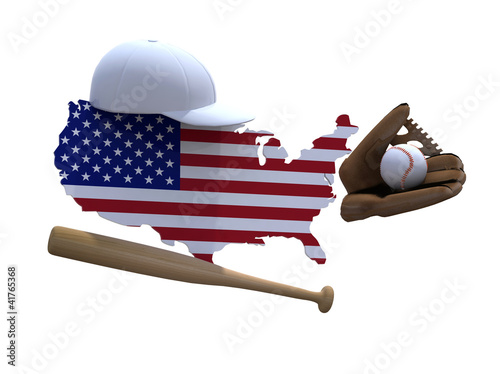 Fototapeta american map with flag, baseball tools