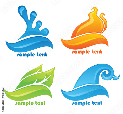 glossy nature symbols, vector decorative elements
