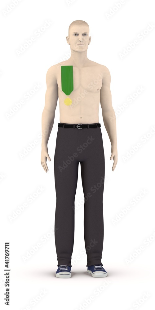 3d render of artificial character with medal
