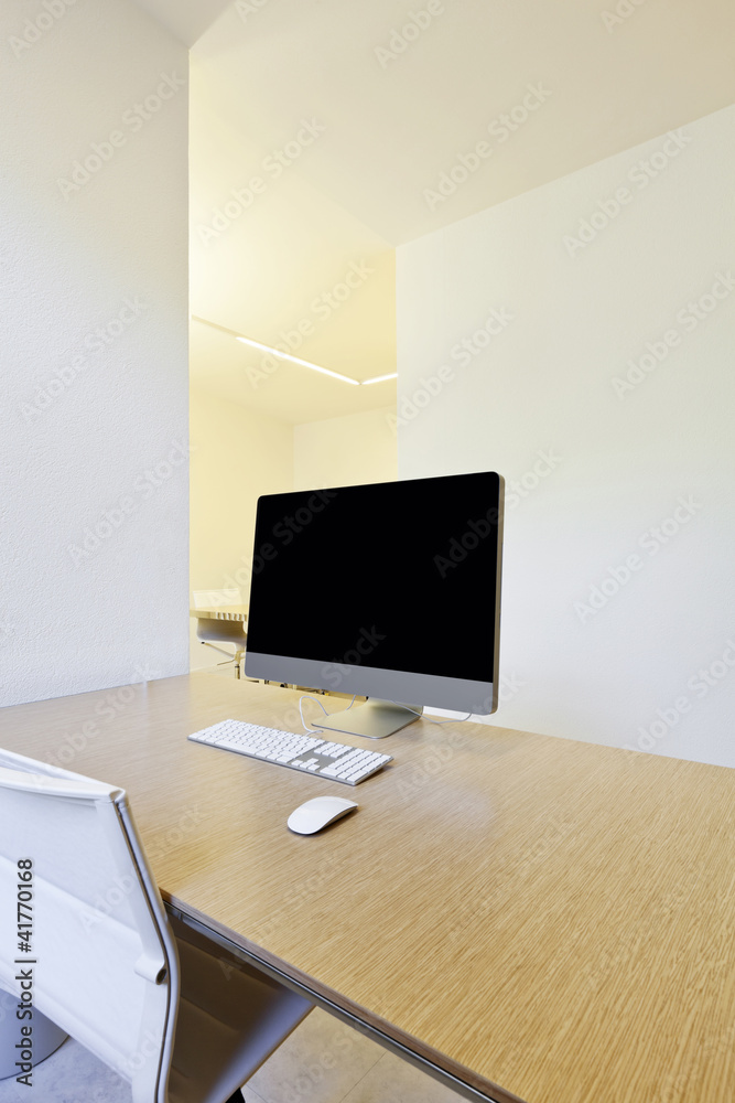 modern office interior design, workplace with computers
