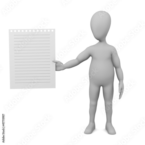 3d render of cartoon character with piece of paper