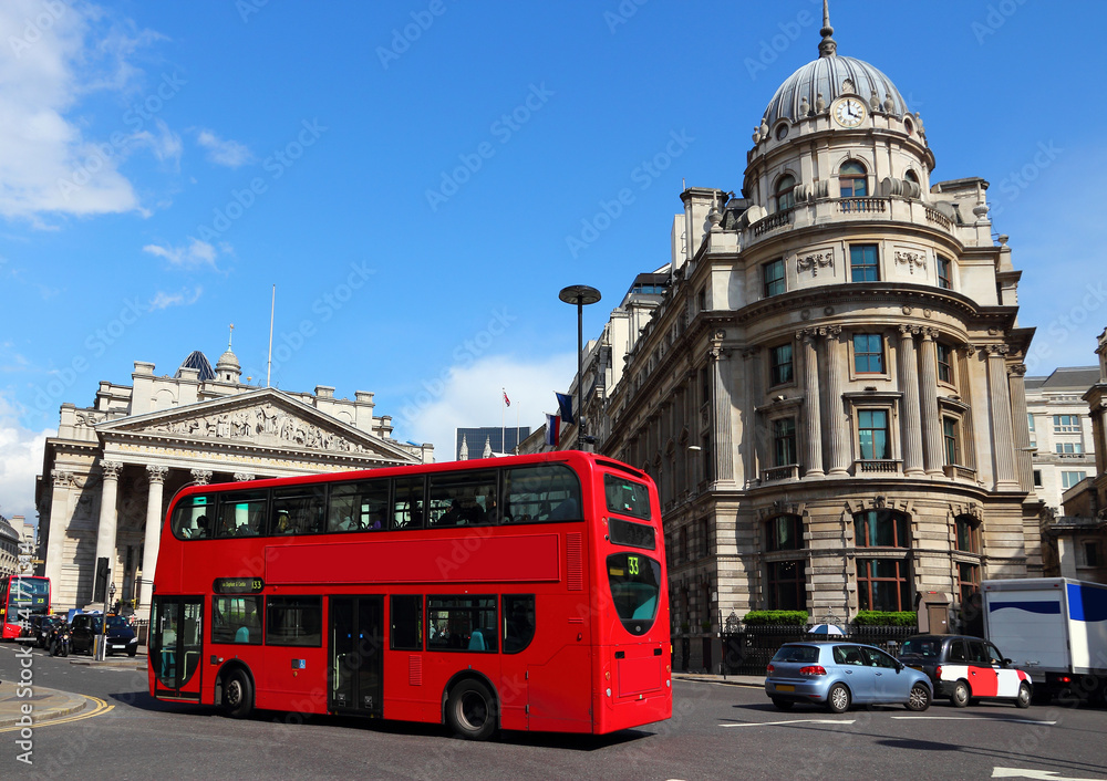 London street with red double decker bus