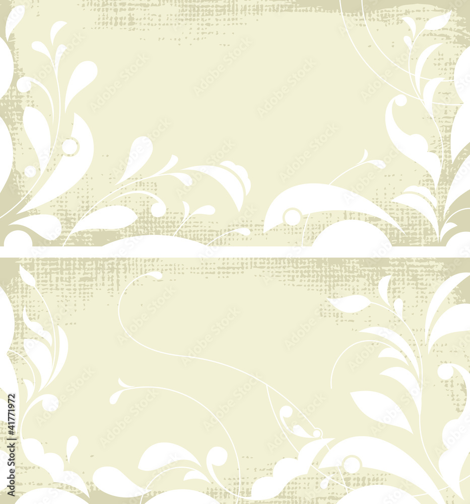 Two grunge backgrounds with ornamental white leaves