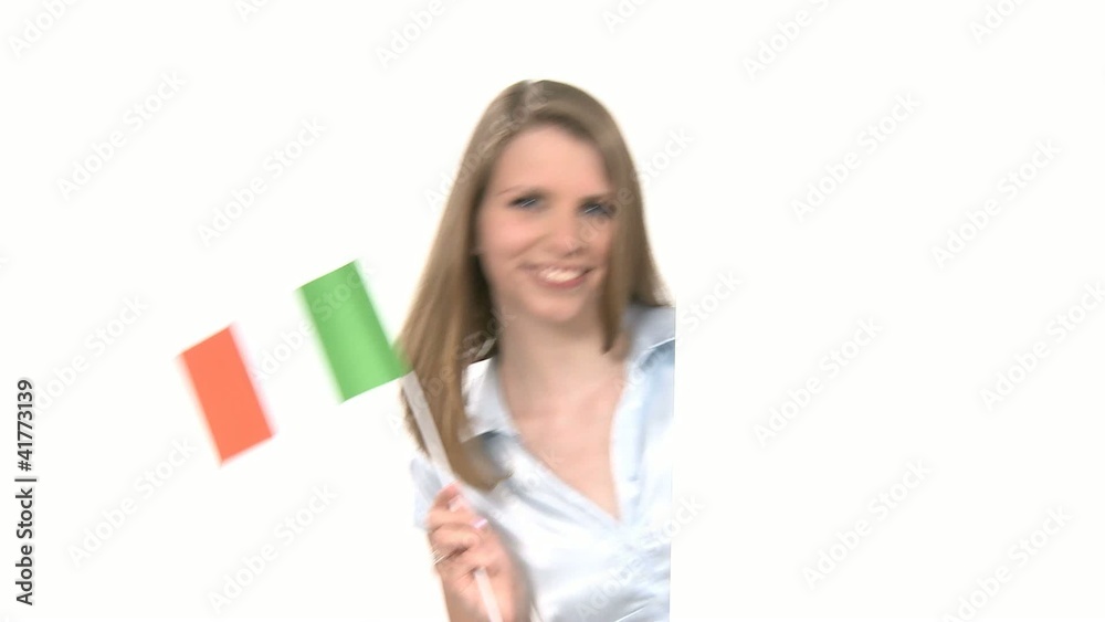 Woman shows Flag with Copyspace Woman shows Flag with Copyspace