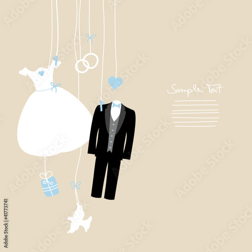 Hanging Wedding Symbols Blue Beige Background