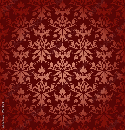 Dark Red Seamless Flowers/Leafs Damask Pattern