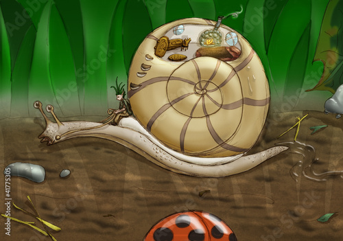 sketch of pixie riding a snail