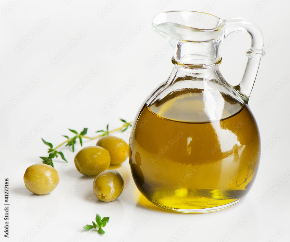 Olive oil and green olives Olive oil and green olives