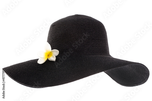 black woman's hat with flower isolated on white background