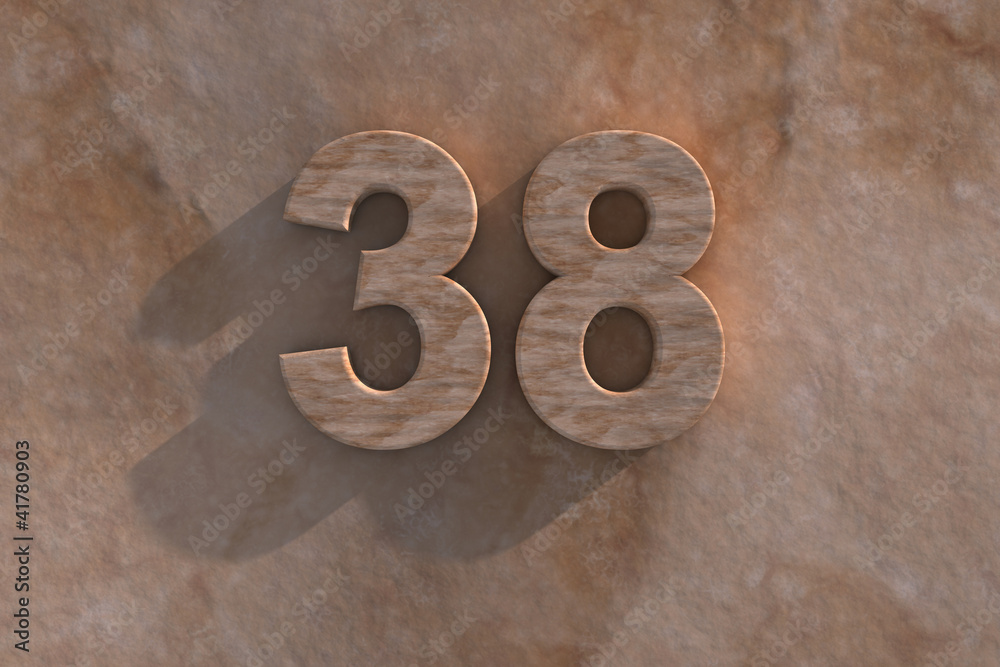 Number 38 carved from marble on marble base Number 38 carved from marble on marble base