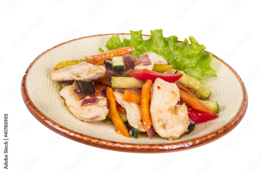 Grilled vegetables and chicken fillet