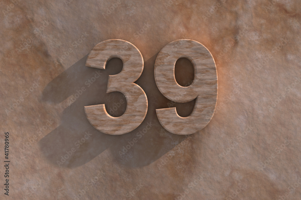 Number 39 carved from marble on marble base Number 39 carved from marble on marble base