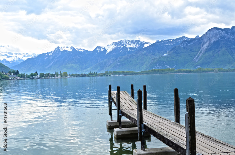 Wooden Dock in Geneva lake, Switzerland