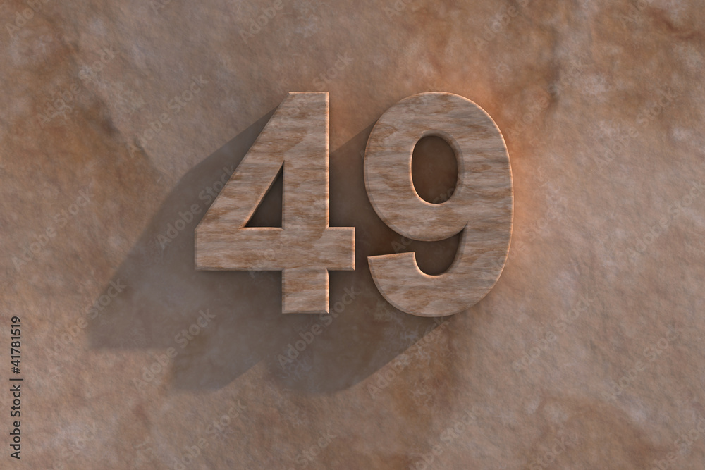 The number 49 carved from marble on marble base The number 49 carved from marble on marble base
