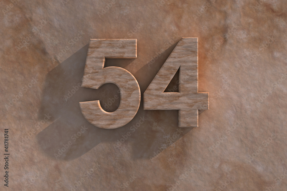 The number 54 carved from marble on marble base The number 54 carved from marble on marble base