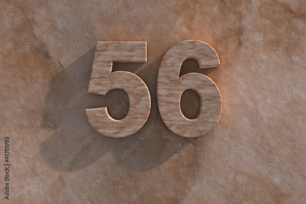 The number 56 carved from marble on marble base The number 56 carved from marble on marble base