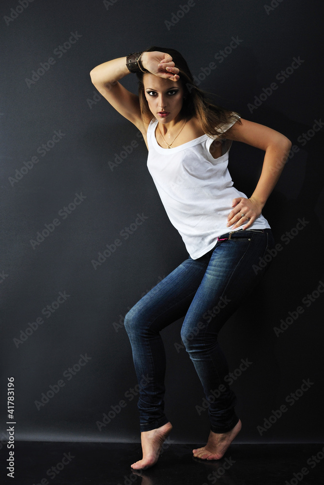beautiful girl model in white tanktop