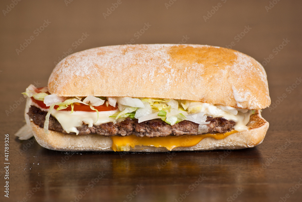 Delicious hamburger on a homemade roll Delicious hamburger on a homemade roll