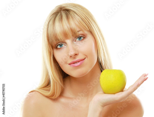 A portrait of beautiful young woman with a green photo