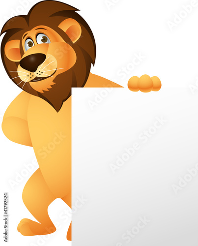 Fototapeta Naklejka Na Ścianę i Meble -  Funny Lion Cartoon With Blank Sign