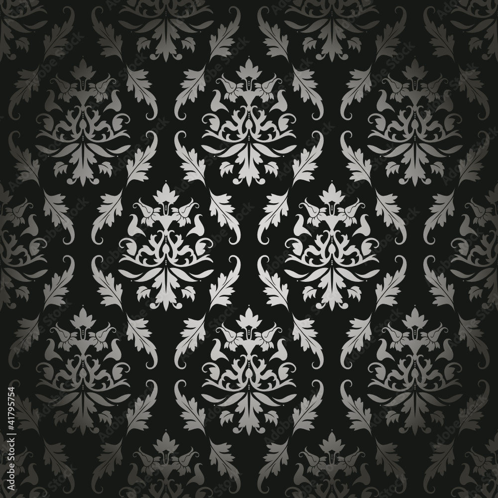 Black/Silver Seamless Flowers/Leafs Pattern Black/Silver Seamless Flowers/Leafs Pattern