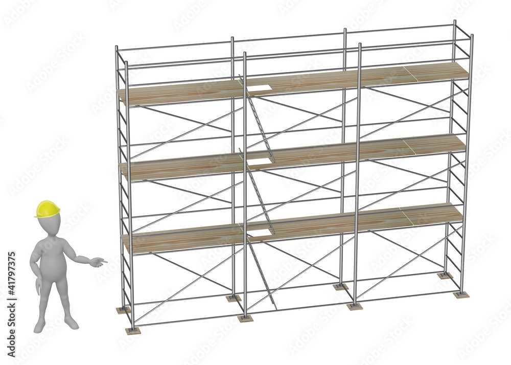 3d render of cartoon character on scaffolding Stock Illustration | Adobe  Stock