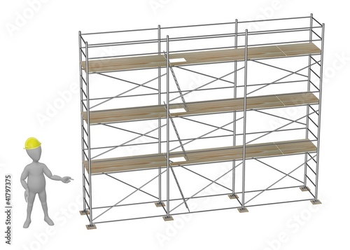 3d render of cartoon character on scaffolding