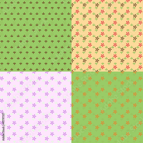 Set from four seamless pattern with small drawing.