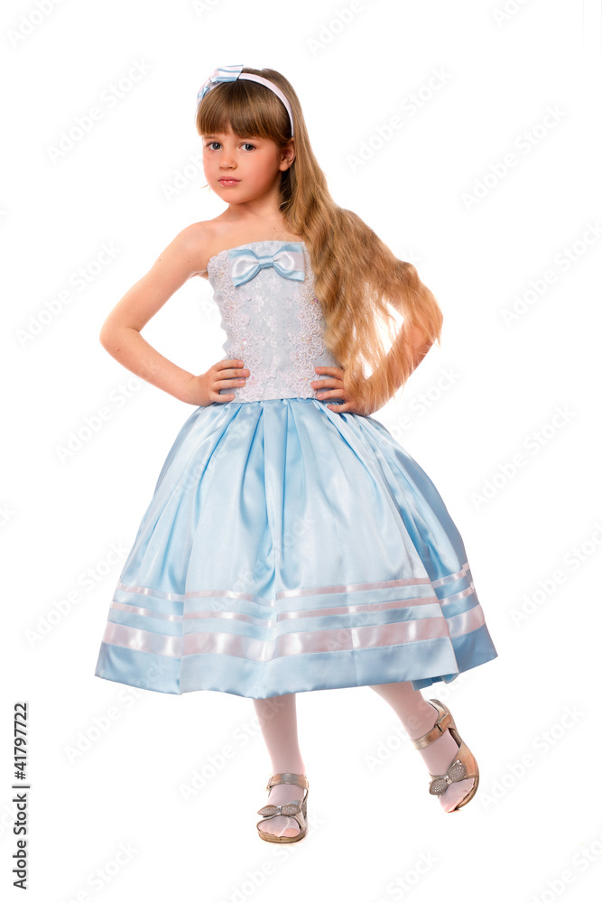 Cute little girl in a blue dress