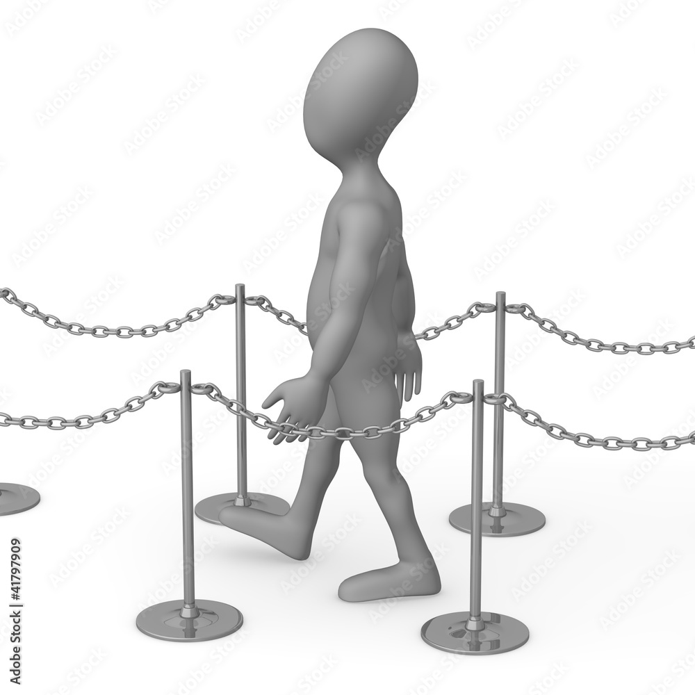 3d render of cartoon character with stand barriers 3d render of cartoon character with stand barriers