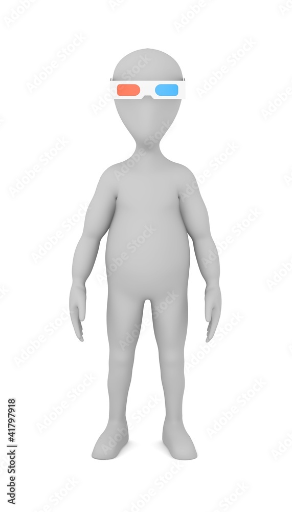 3d render of cartoon character with stereoscopic glasses