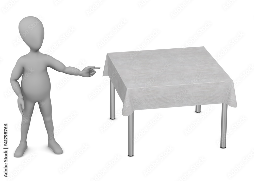 Fototapeta premium 3d render of cartoon character with table and tablecloth