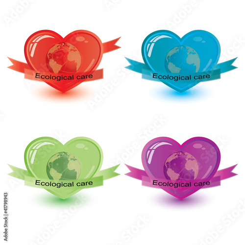 Vector ecological care, heart symbol set