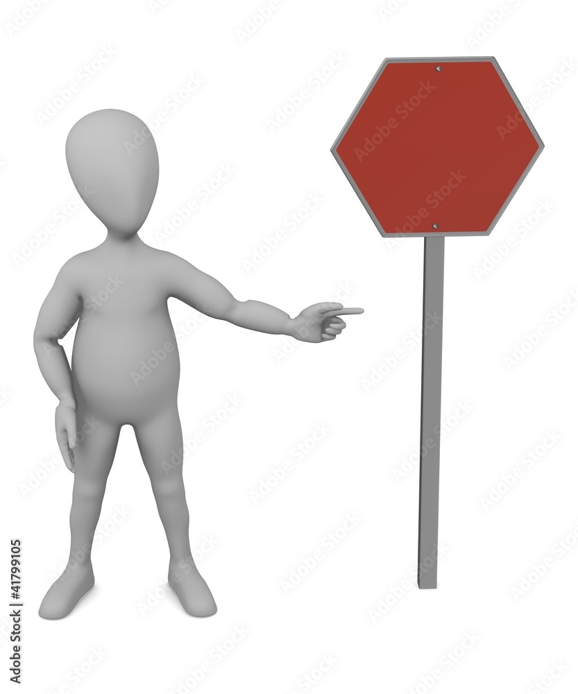 3d render of cartoon character with traffic sign 3d render of cartoon character with traffic sign