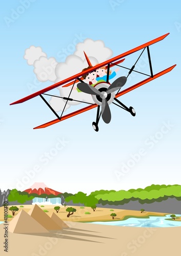 children in the biplane