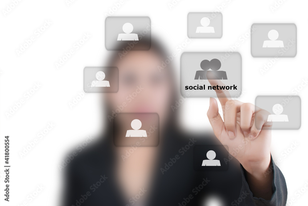 Business lady pushing people Social Network. Business lady pushing people Social Network.