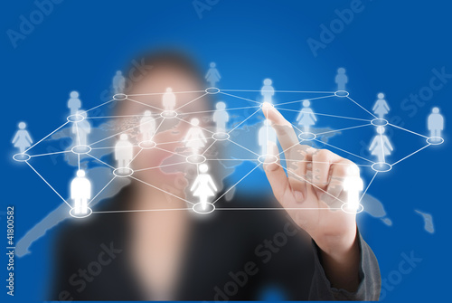 Business lady pushing people Social Network.