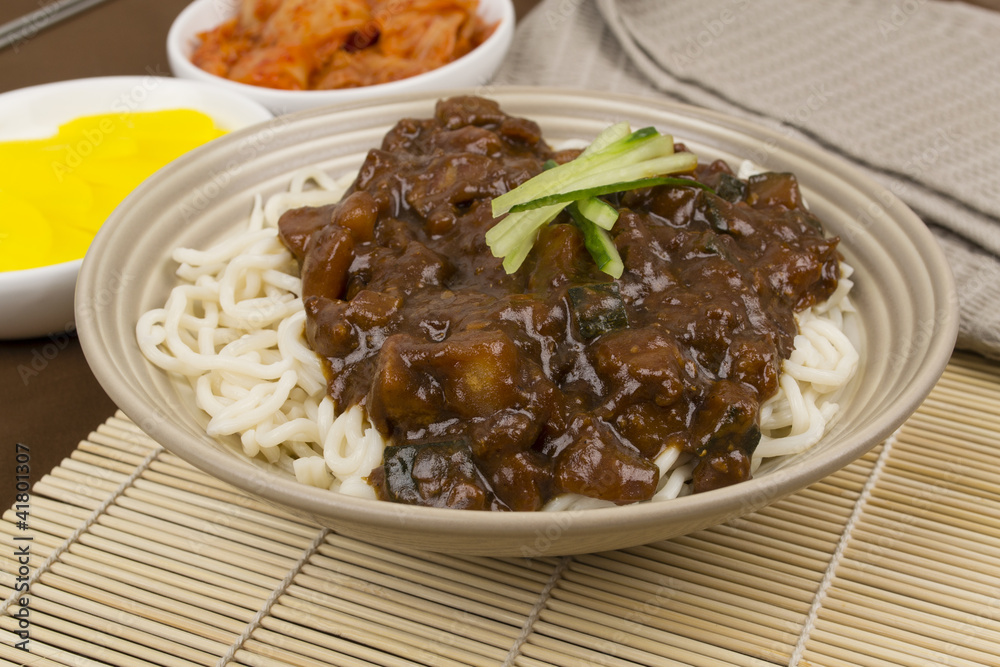 Jajangmyeon - Korean/Chinese black bean noodle, danmuji & kimchi Jajangmyeon - Korean/Chinese black bean noodle, danmuji & kimchi