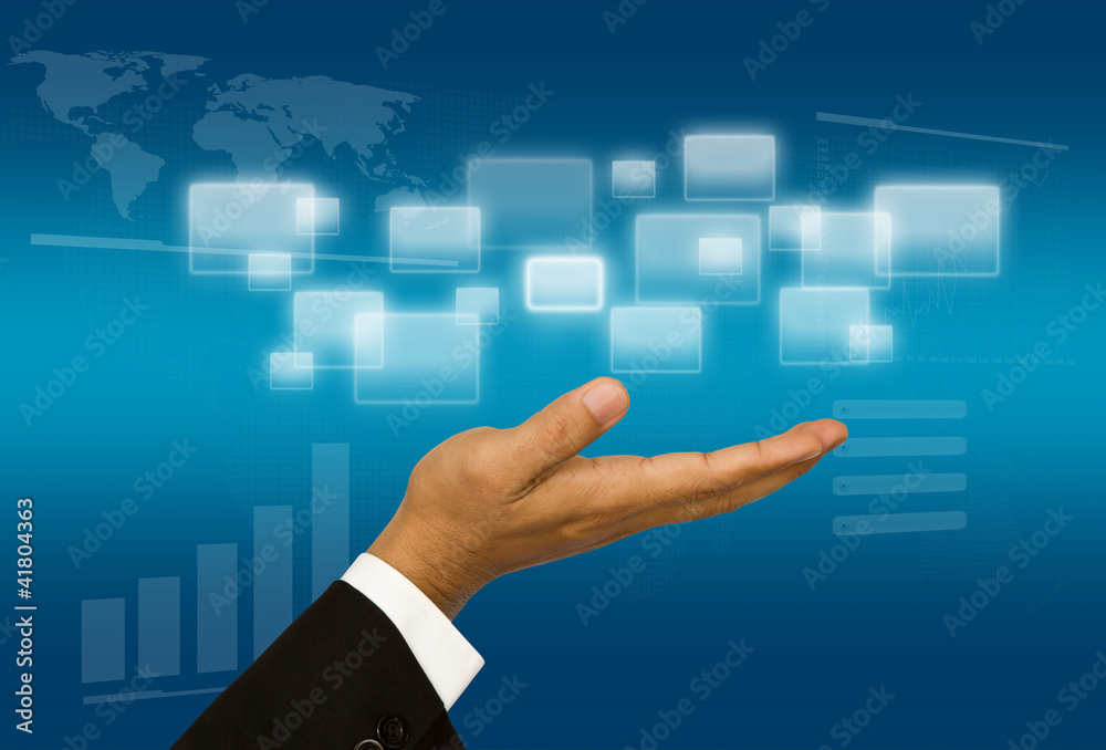 Business hand on the flow of several button Business hand on the flow of several button