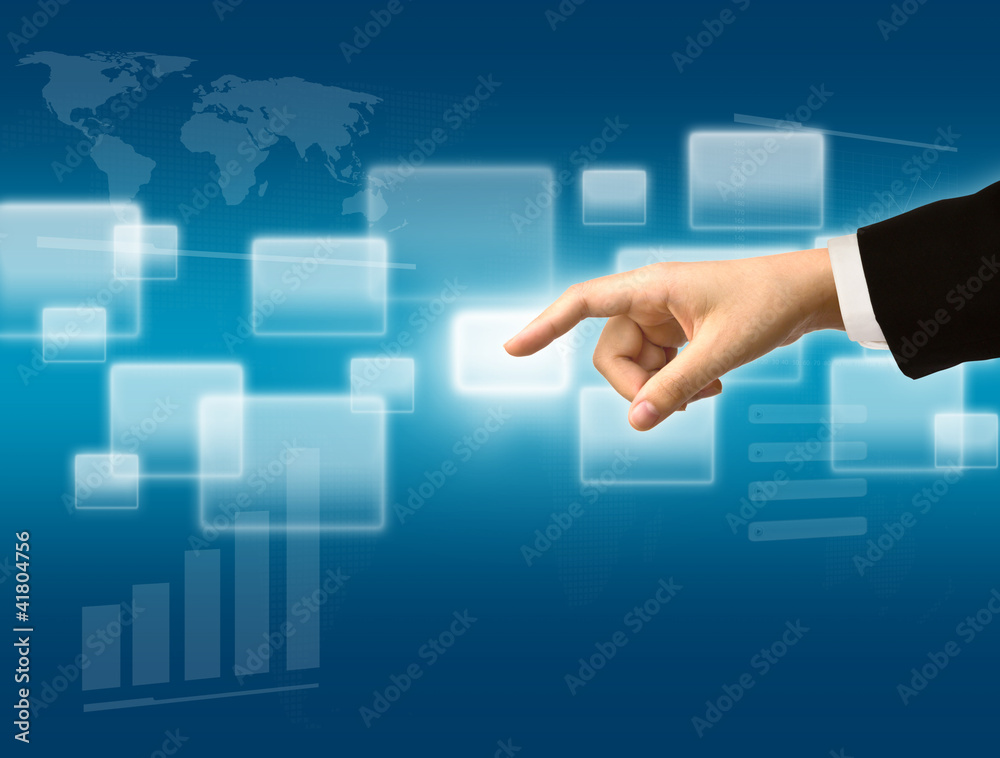 Business hand on the flow of several button Business hand on the flow of several button