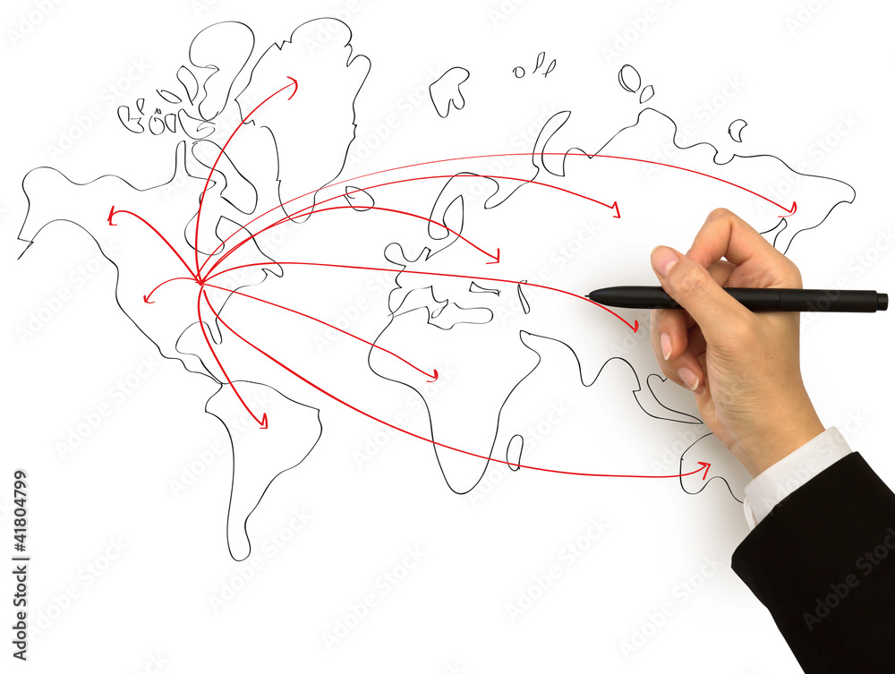 Businessman drawing a map isolated on a white background Businessman drawing a map isolated on a white background