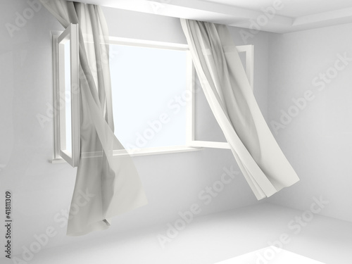 Open window with curtains