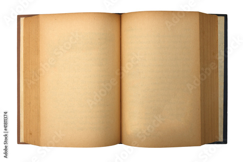 Old book with blank yellow stained pages 