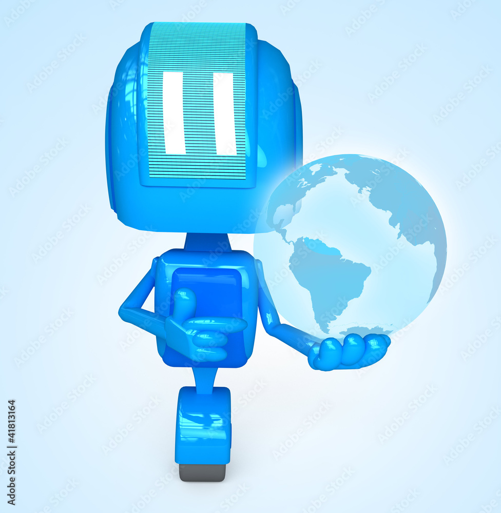Robot holds earth Robot holds earth
