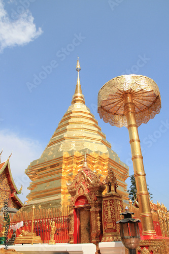 Gold temple and Blue sky Doi Sutep photo