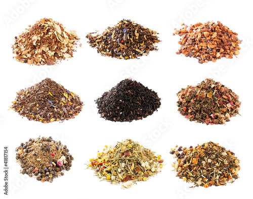 Mate, Rooibos and herbal tea collection isolated on white backgr